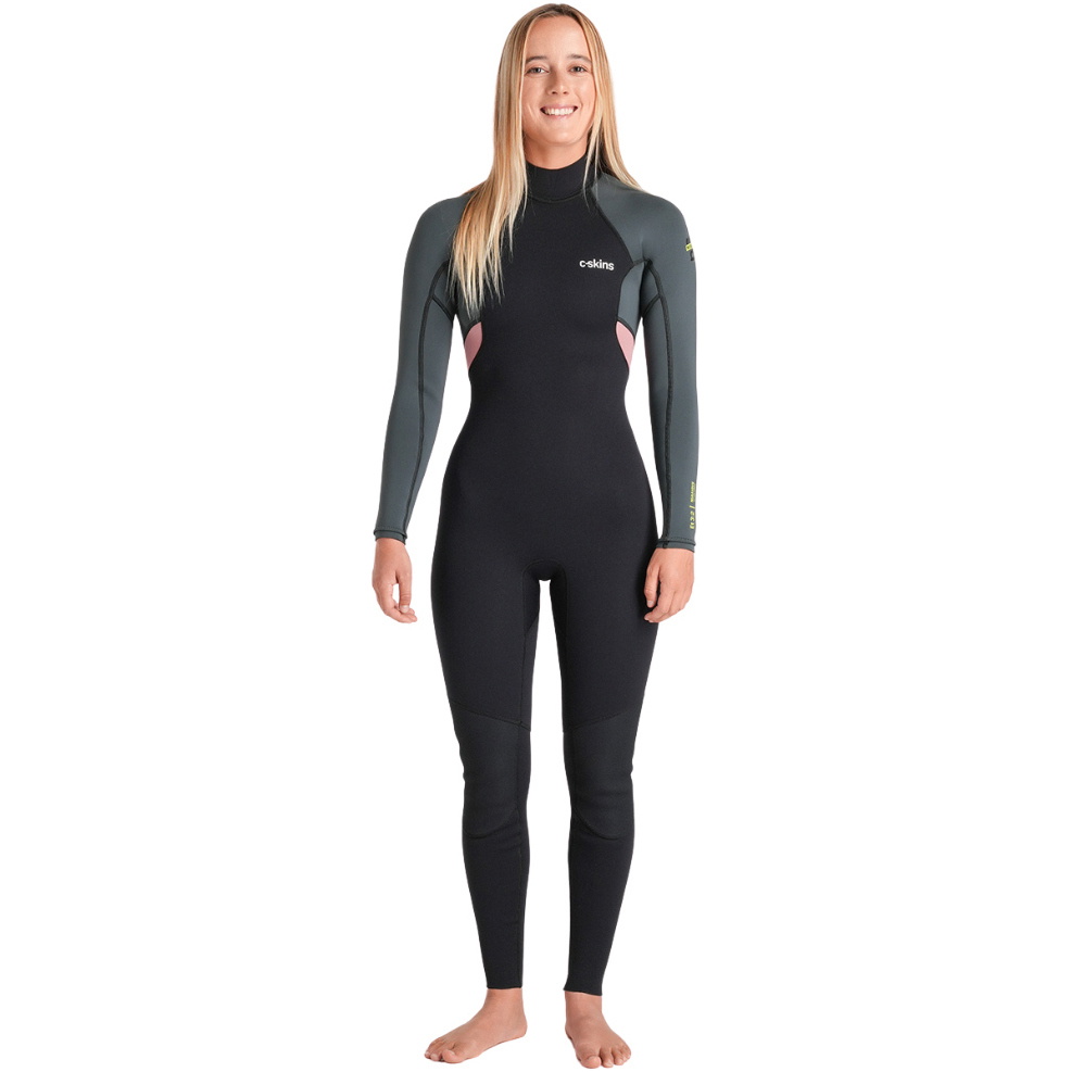2026 C-Skins Da Donna Nuwave Element 3/2mm Back Zip Muta C-NEL32STW - Black / Forest Green / Rose